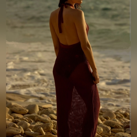 Beach Riot for Anthropologie Halter Crochet Cover-Up Dress, Reddish Brown, 1X - Picture 7 of 14